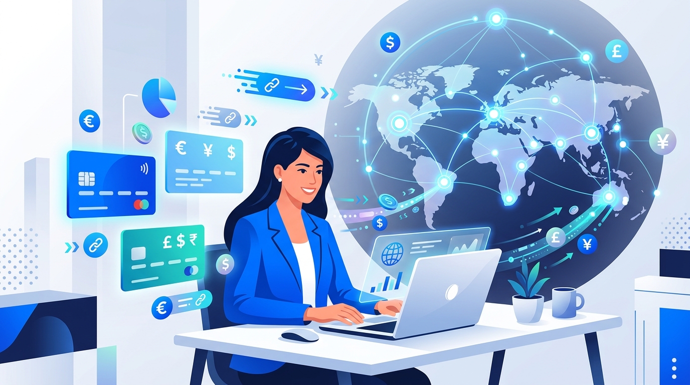 Business owner managing international payments and online payment links