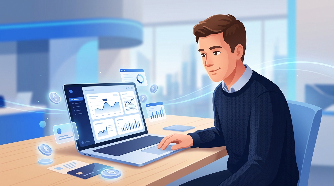 Merchant comparing crypto finance tools with simple online payment links