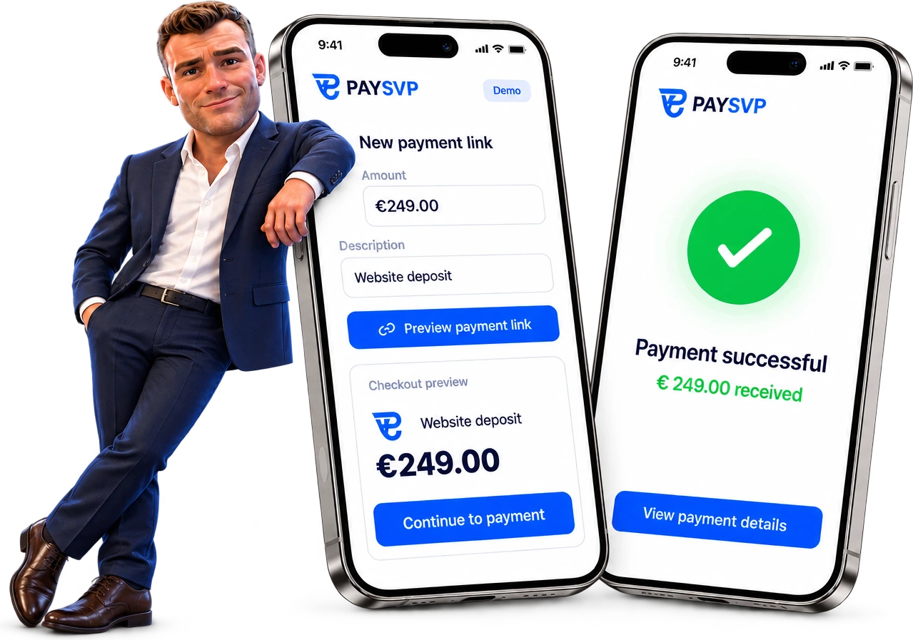 PaySVP on mobile — create a payment link and get paid