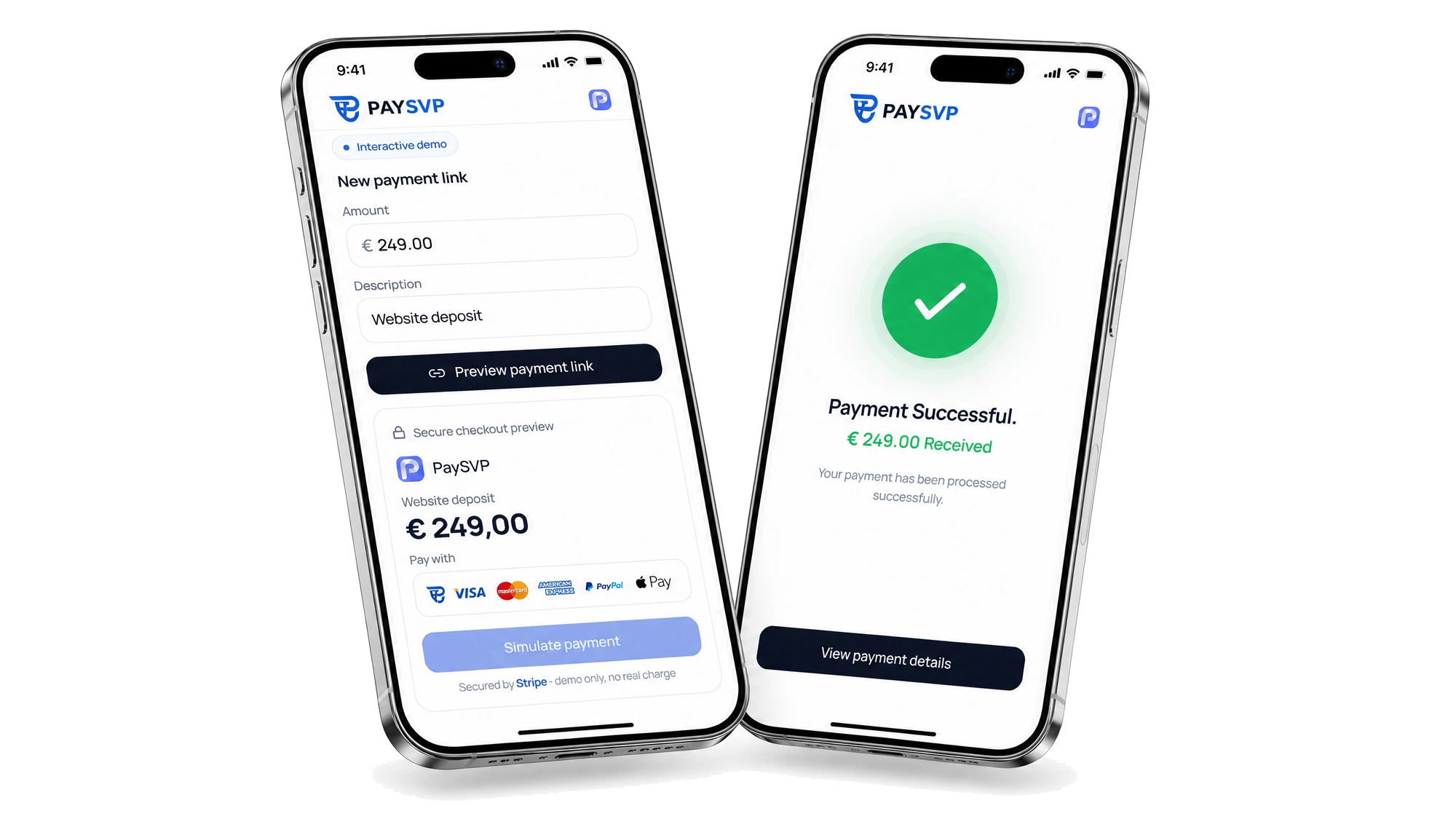 PaySVP on mobile — create a payment link and get paid